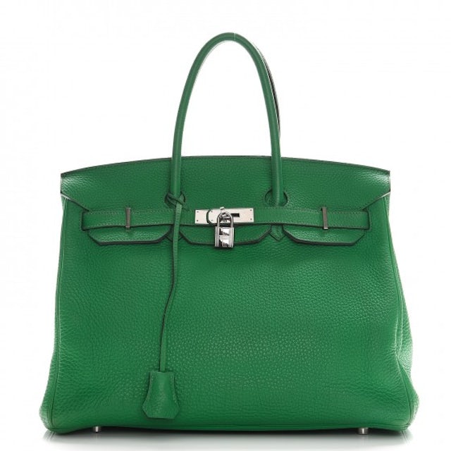 Hermes H Birkin 35cm Green Apple Togo Leather gold hardware bag