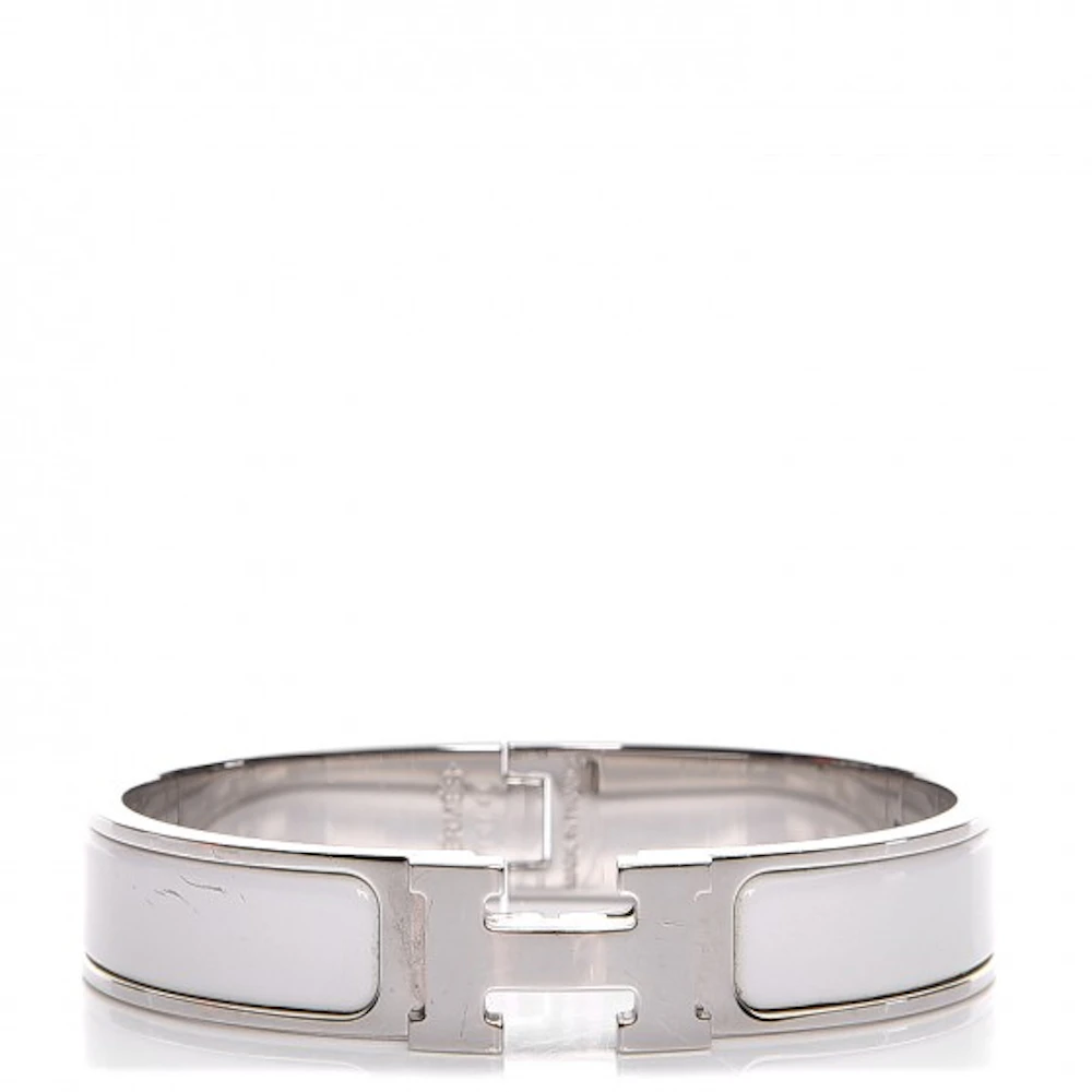 Hermes Bracelet Narrow Clic Clac H Enamel PM White in Metal with Silver ...