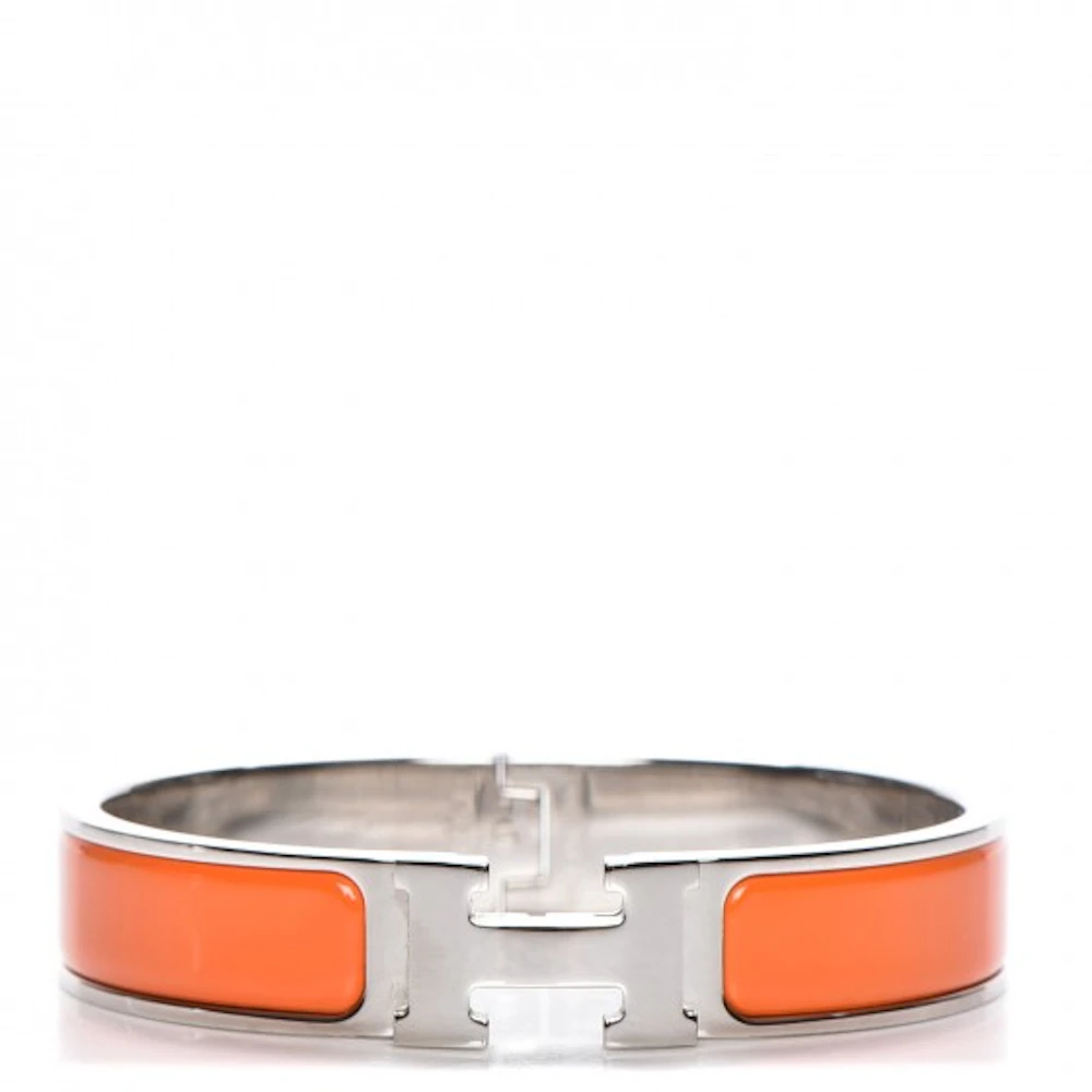 Hermes Bracelet Narrow Clic Clac H Enamel PM Silver-tone Orange