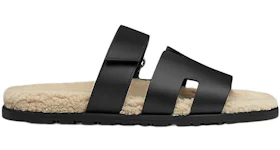 Hermes Chypre Sandal Noir Leather Woolskin (M)
