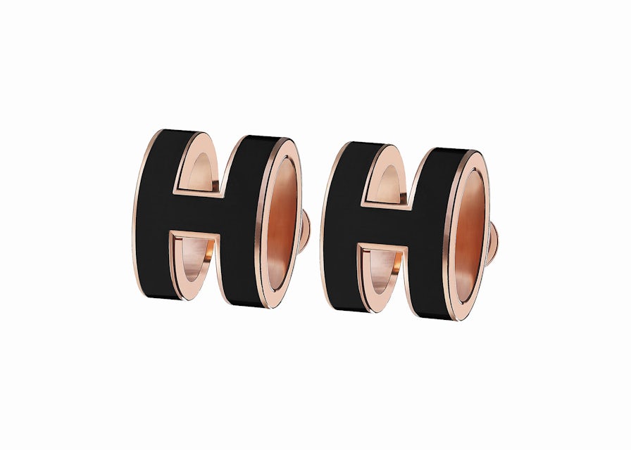 Hermes Earrings Pop H Noir in Lacquer/Metal with Rose Gold Plated - US
