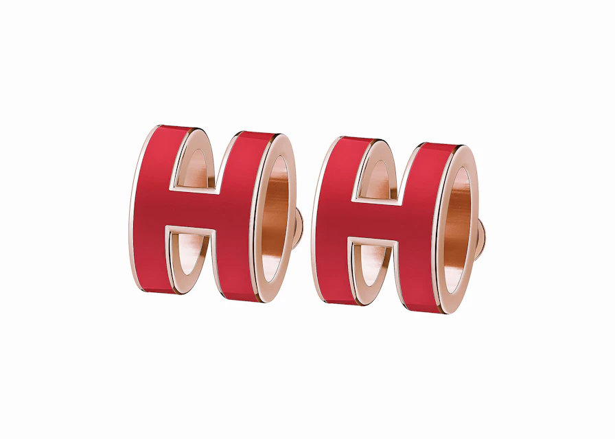 Hermes Earrings Pop H Rouge Corail in Lacquer/Metal with Rose Gold