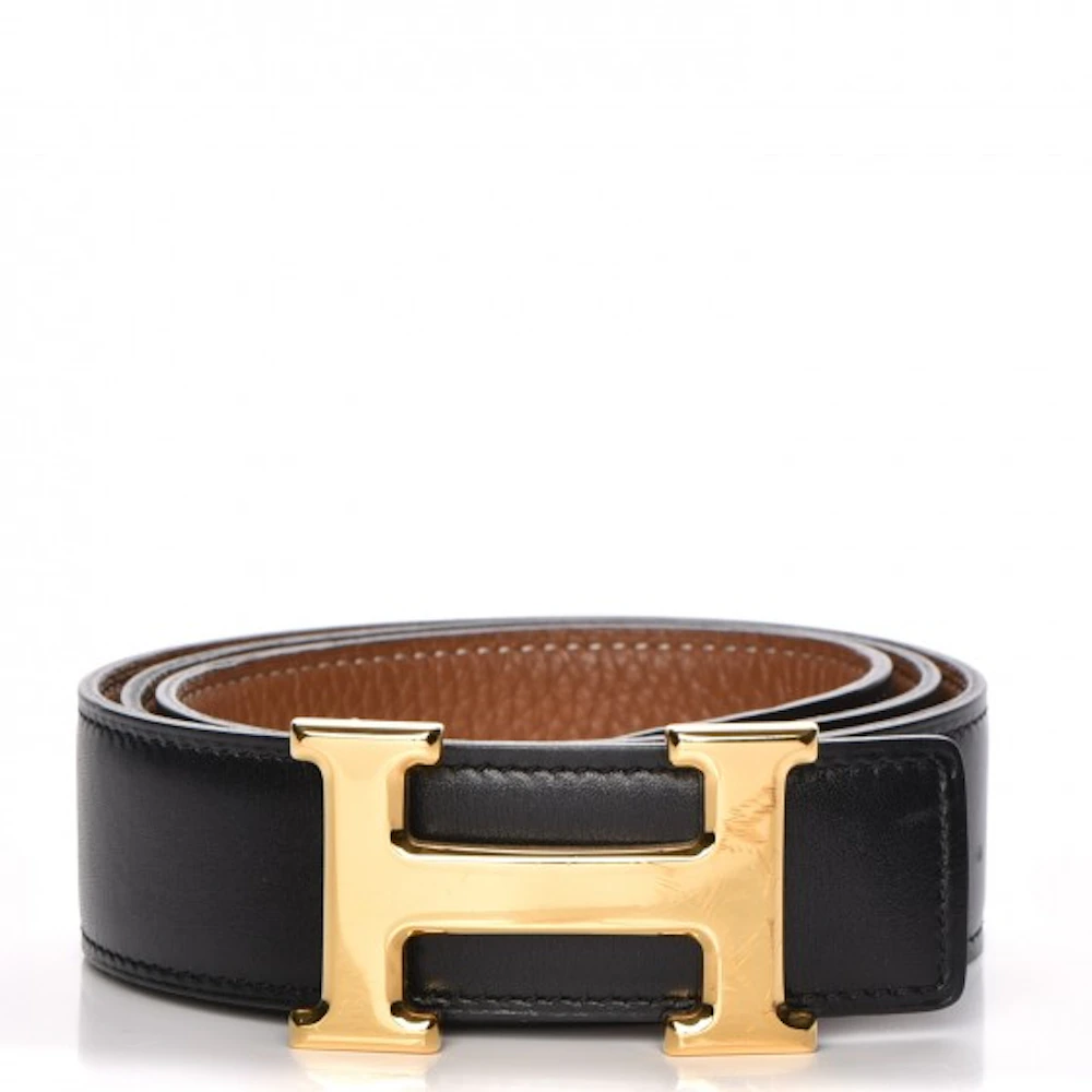 Hermes H Belt Box/Togo 32mm Noir/Gold in Leather with Gold-tone - US