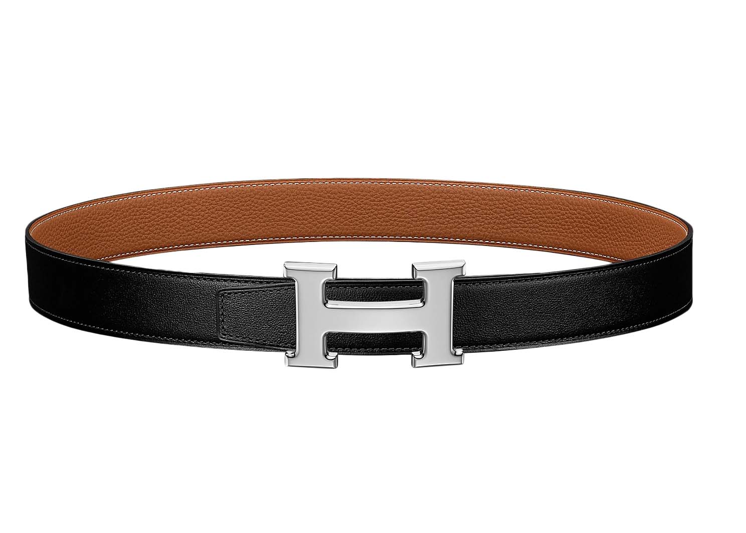 Hermes H Belt Buckle & Reversible Leather Strap 32mm Noir/Gold in
