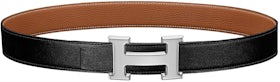 Hermes H Belt Buckle & Reversible Leather Strap 32mm Noir/Gold