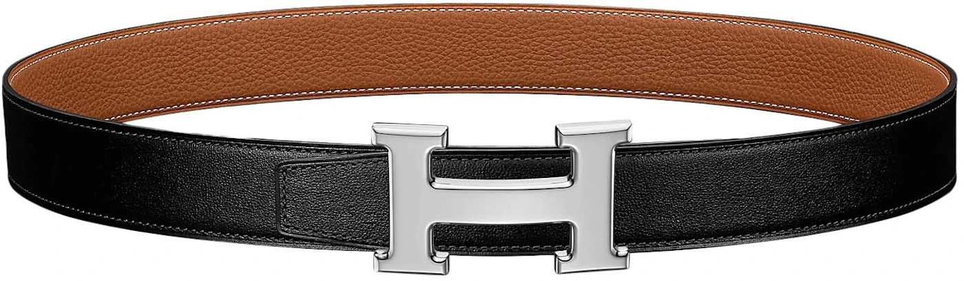 Hermes H Belt Buckle & Reversible Leather Strap 32mm Noir/Gold in Calfskin  Leather with Palladium-tone - DE