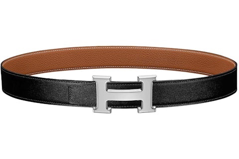 Hermes H Belt Buckle Reversible Leather Strap 32mm Noir/Gold in