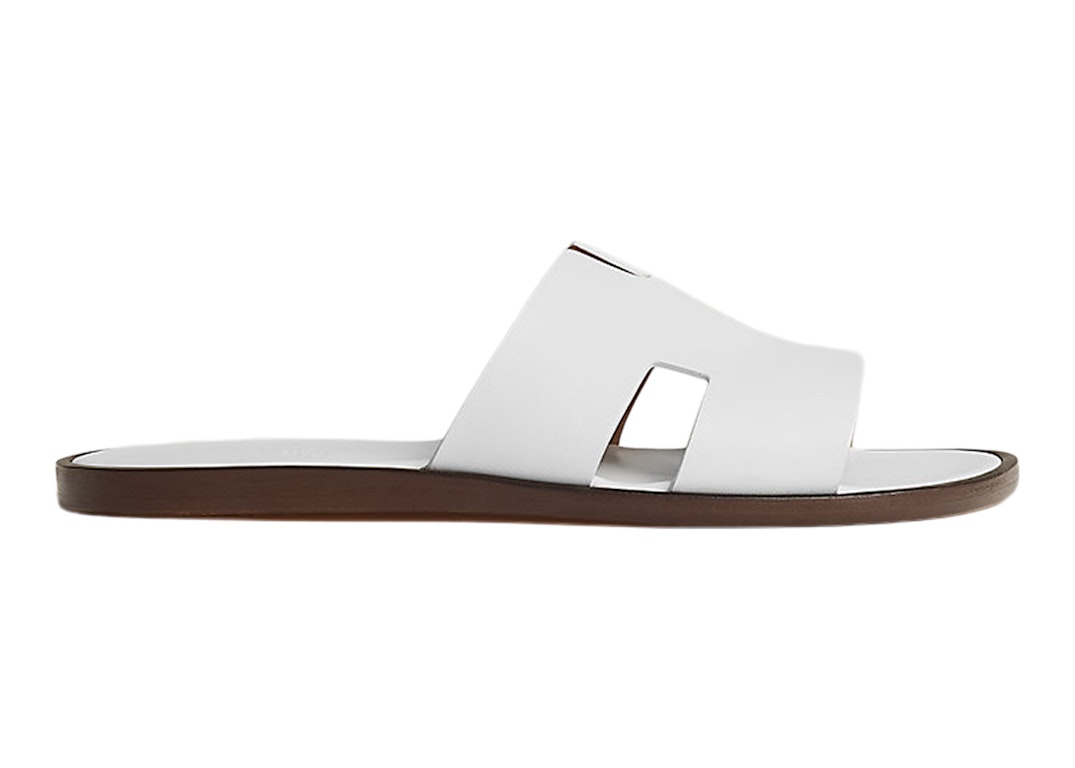 Pre-owned Hermes Izmir Sandal Blanc Smooth Calfskin Leather In Blanc/brown