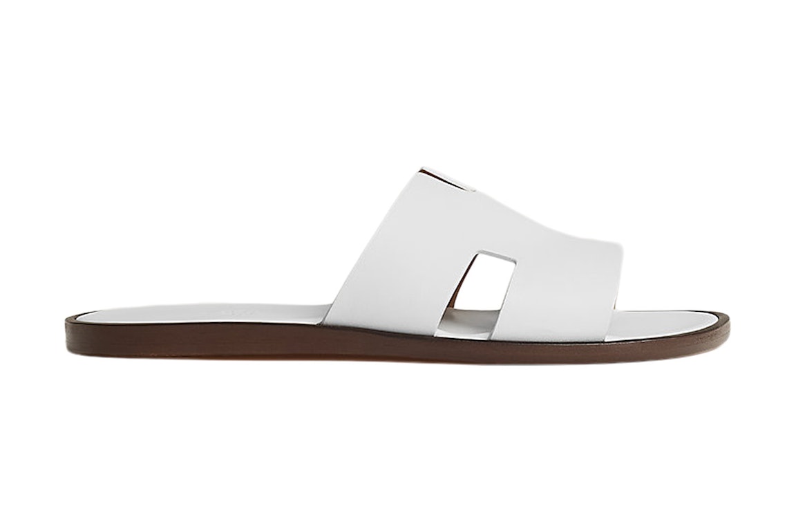 Pre-owned Hermes Izmir Sandal Blanc Smooth Calfskin Leather In Blanc/brown