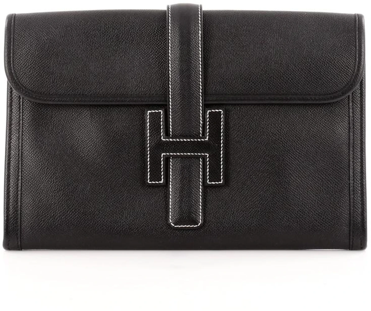 Hermes Jige Clutch Epsom PM Noir in Epsom Leather - GB