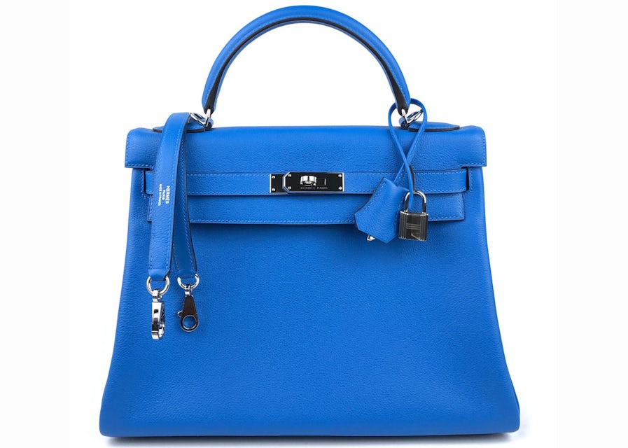 Hermes Kelly 25 Blue Bleu Royal Sellier Shoulder Bag Palladium