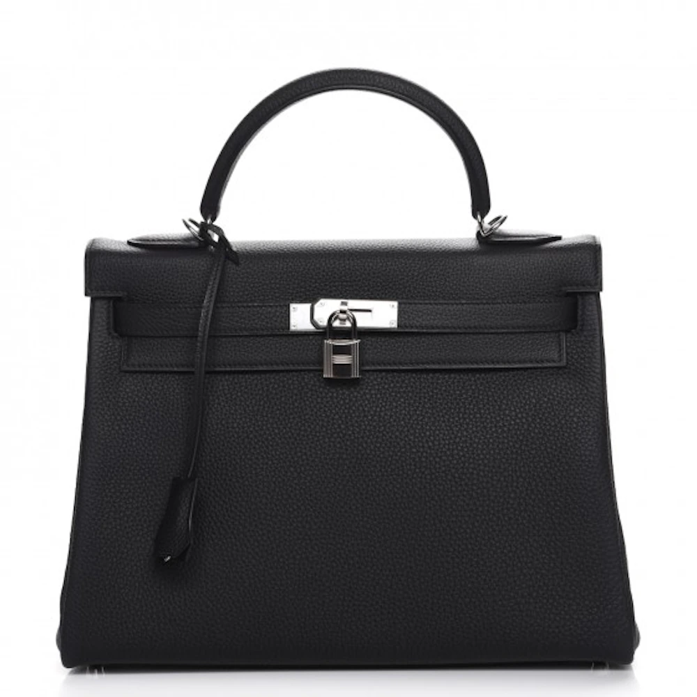 Vintage Hermes Retourne Kelly Bag 28 In Black Box Leather X Golden