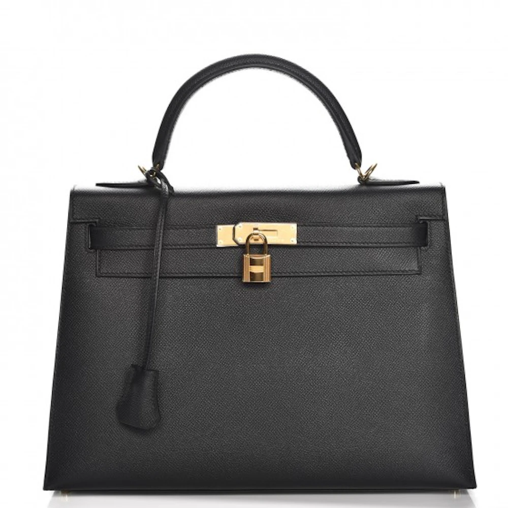 Hermès Kelly 32 Noir (Black) Sellier Epsom Gold Hardware GHW — The