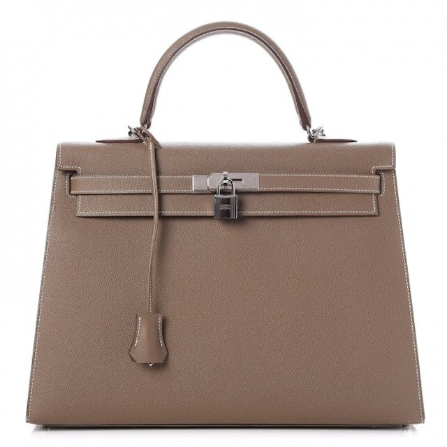 Hermes 35cm Etoupe Epsom Leather Sellier Kelly Bag with Palladium