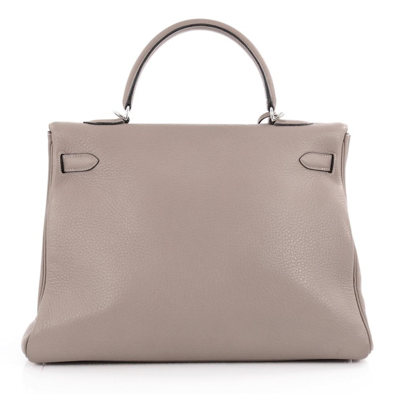 Hermes Kelly Taurillon Clemence 35 Gris Tourterelle in Leather