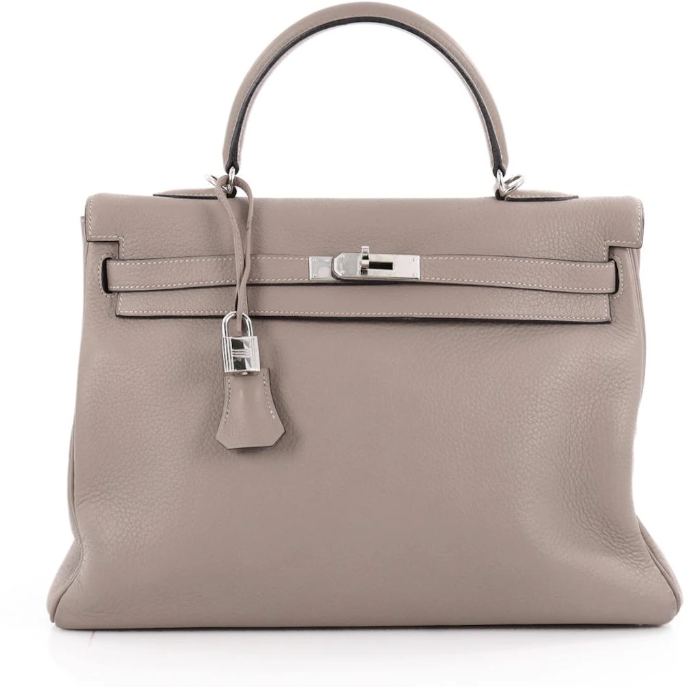 Hermes Kelly Taurillon Clemence 35 Gris Tourterelle in Leather with  Palladium - US