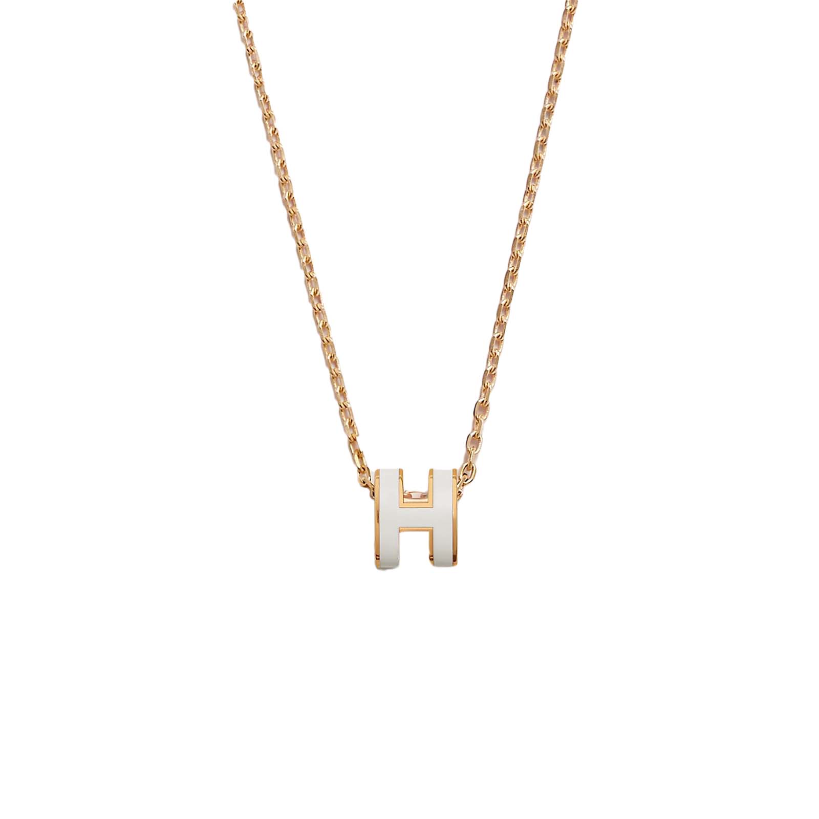 Hermes Mini Pop H Pendant Blanc in Lacquered Metal with Gold-tone - JP