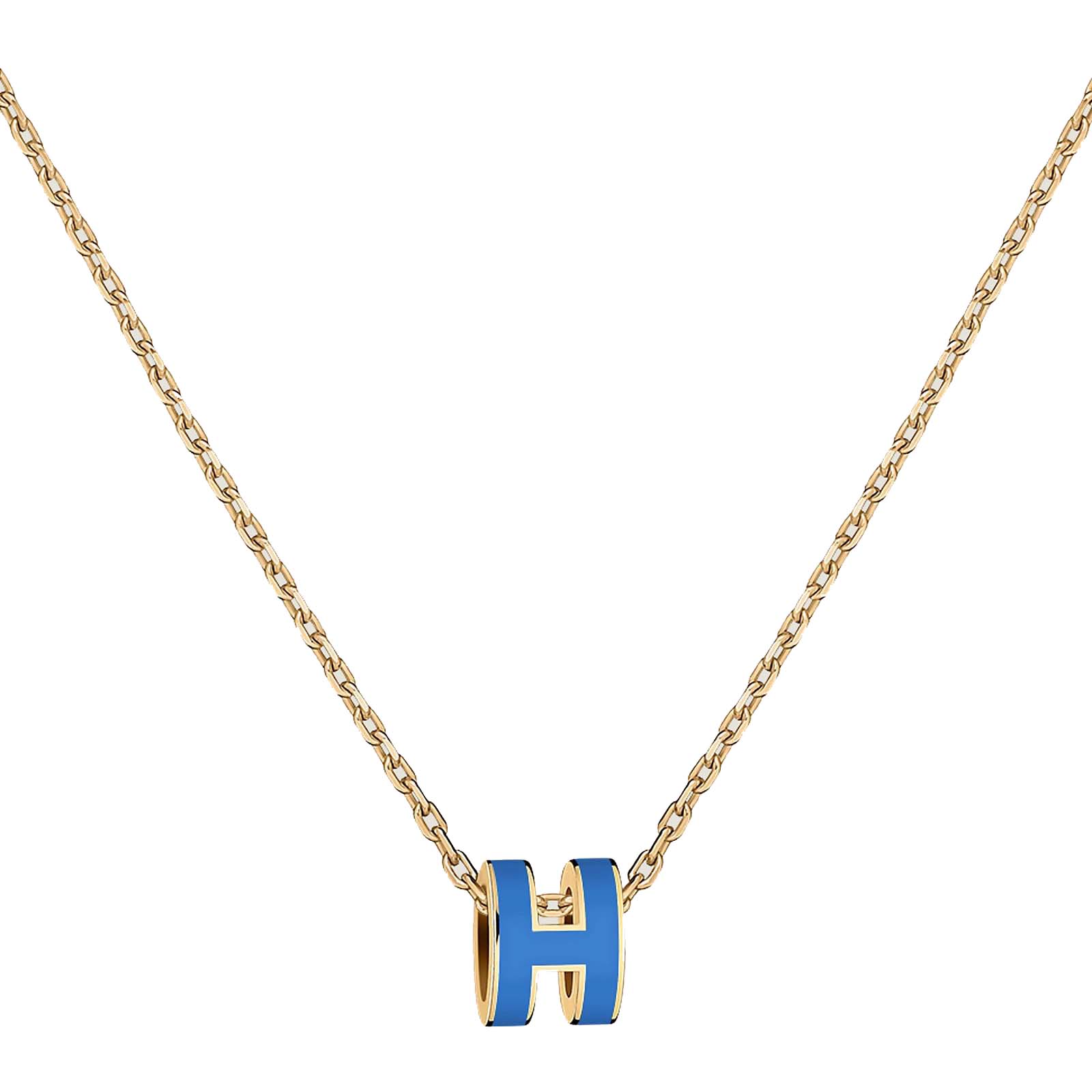 Hermes Mini Pop H Pendant Bleu Sature in Lacquered Metal with Gold