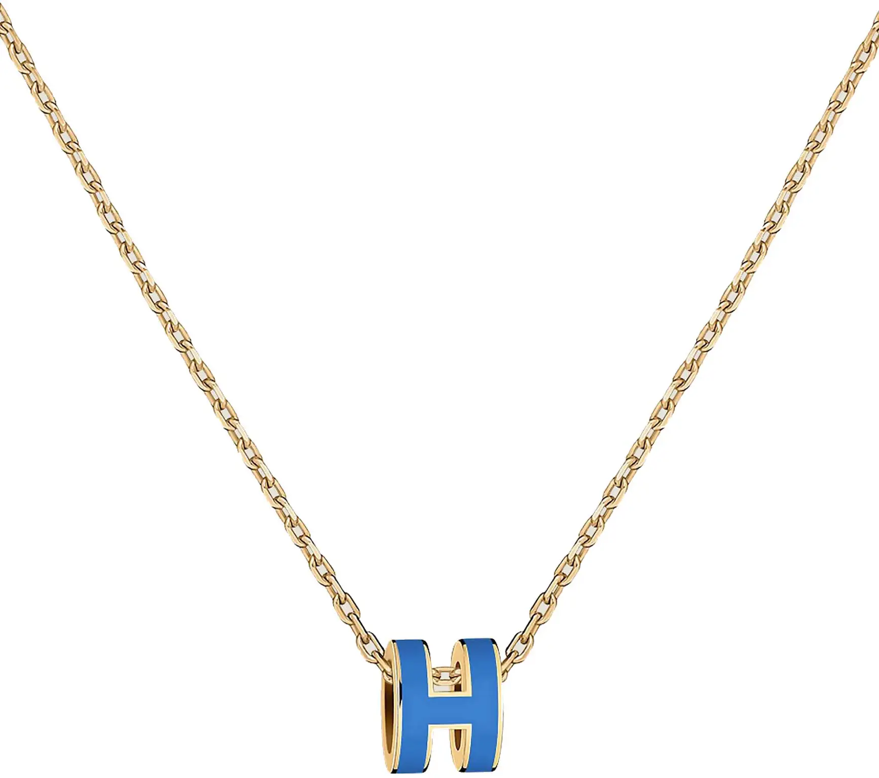 Hermes Mini Pop H Pendant Bleu Sature in Lacquered Metal with Gold-tone