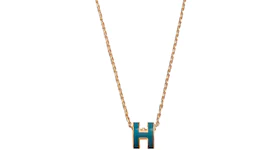 Hermes Mini Pop H Pendant Gold-tone Bleu Jean