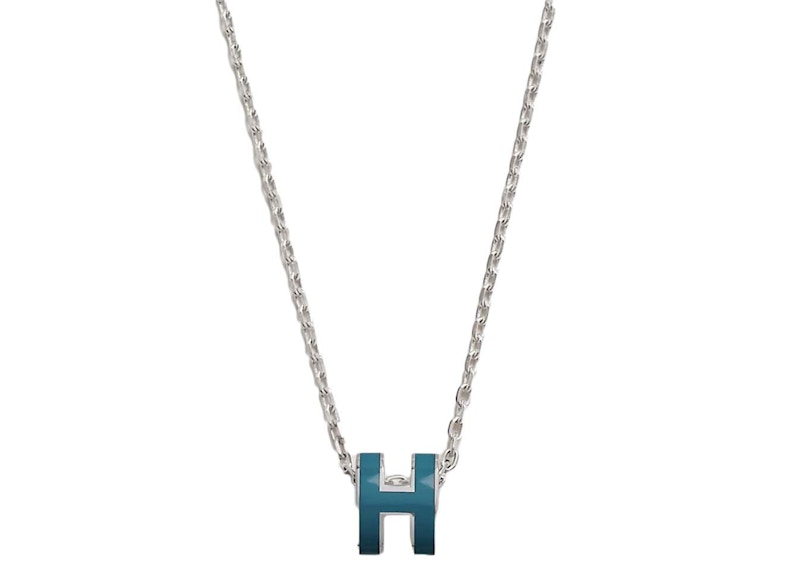 Hermes Mini Pop H Pendant Palladium-tone Bleu Jean