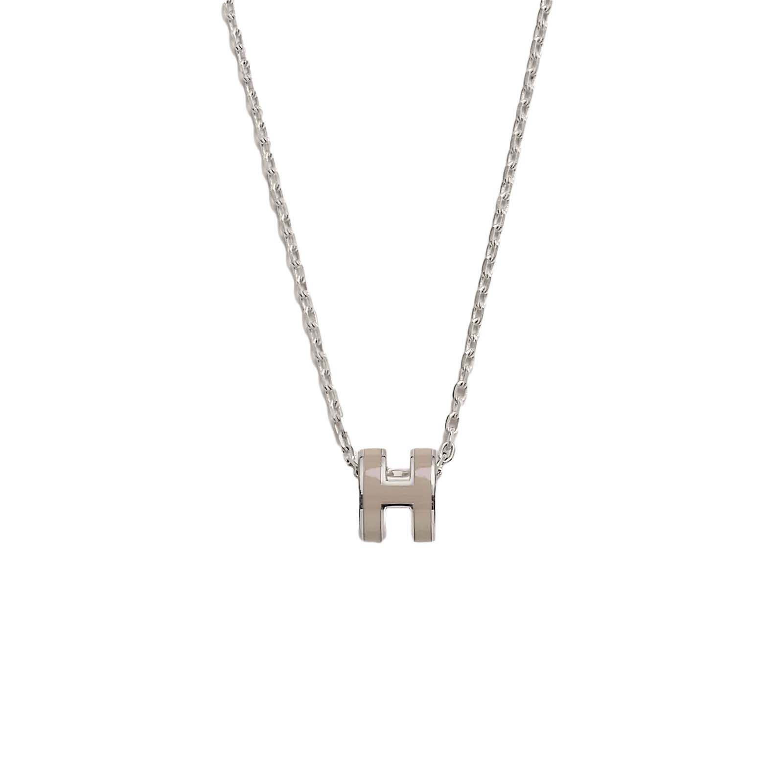 Hermes Mini Pop H Pendant Palladium-tone Marron Glace