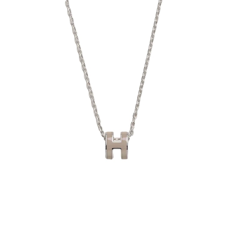 Pre-owned Hermes Mini Pop H Pendant Palladium-tone Marron Glace