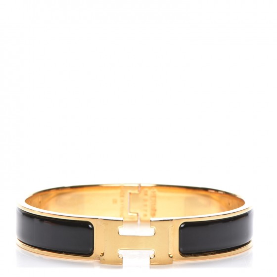 Hermes Black Leather With Pink Gold H Logo Charm Bracelet - Hermes Bracelets  - Hermes Jewelry