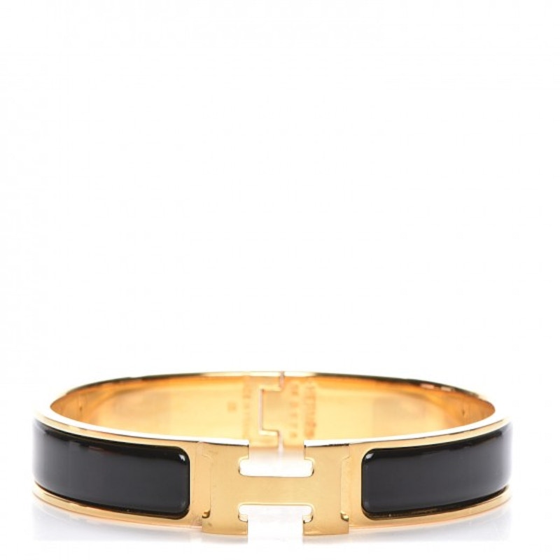 Hermes Clic Clac H Bracelet Gold-tone PM Black in Enamel with Gold