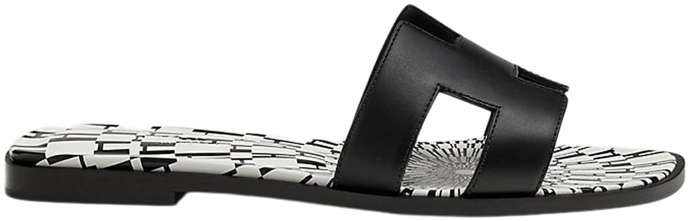 Hermes Oran Sandal Print Noir Calfskin Leather - H222106Z - US
