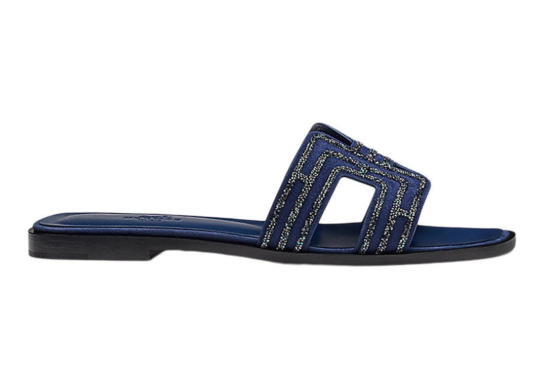 Pre-owned Hermes Oran Sandal Prussian Blue Suede Goatskin
