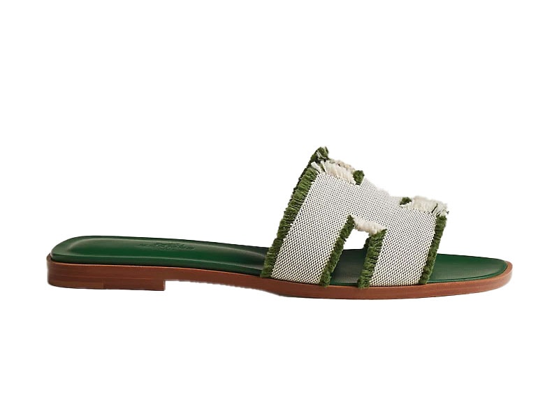 Hermes Oran Sandal Vert Canvas