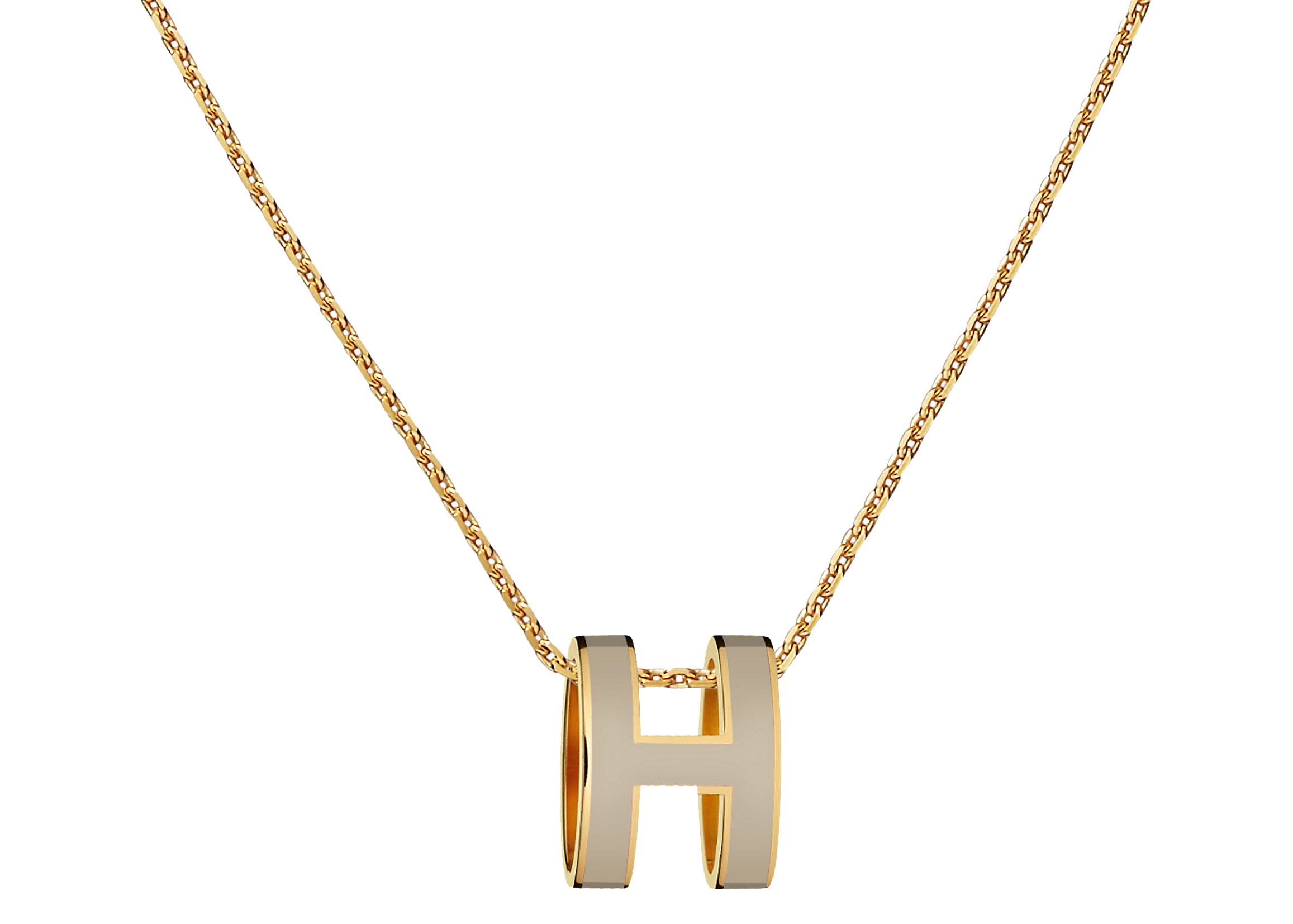 HERMES Mini Pop H Pink Lacquer Gold Plated Pendant Necklace