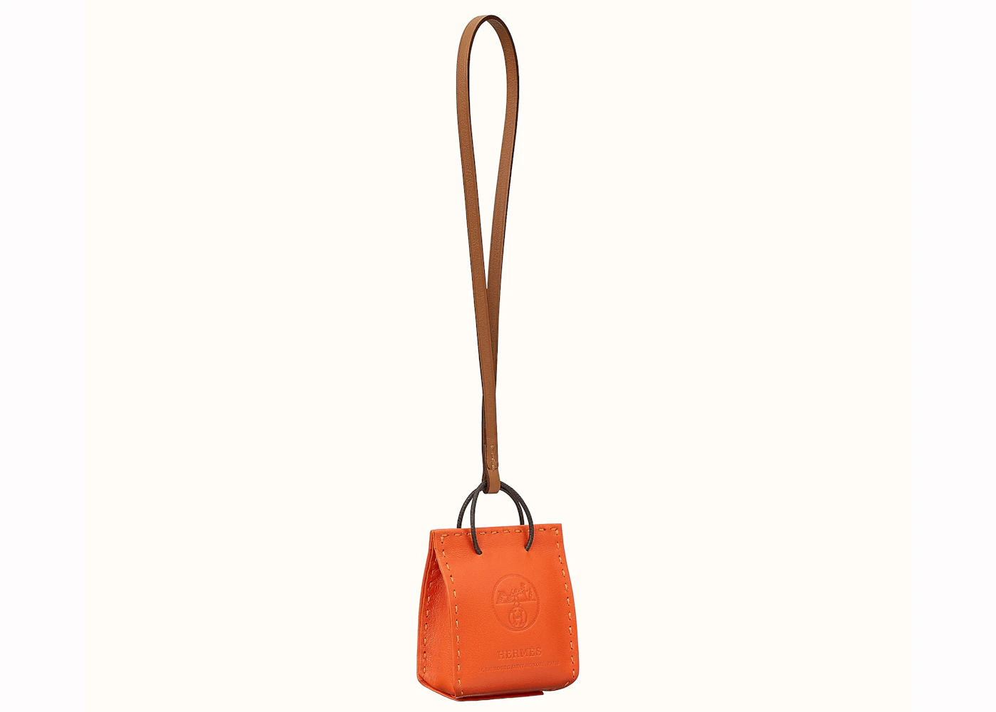 Hermes Orange Shopping Bag Charm For Sale at 1stDibs