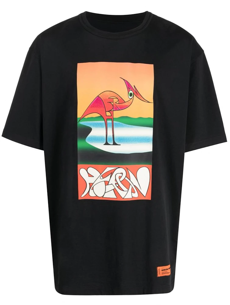 Heron Preston Abstract Heron Print T-Shirt Black/Orange Men's - SS22 - US