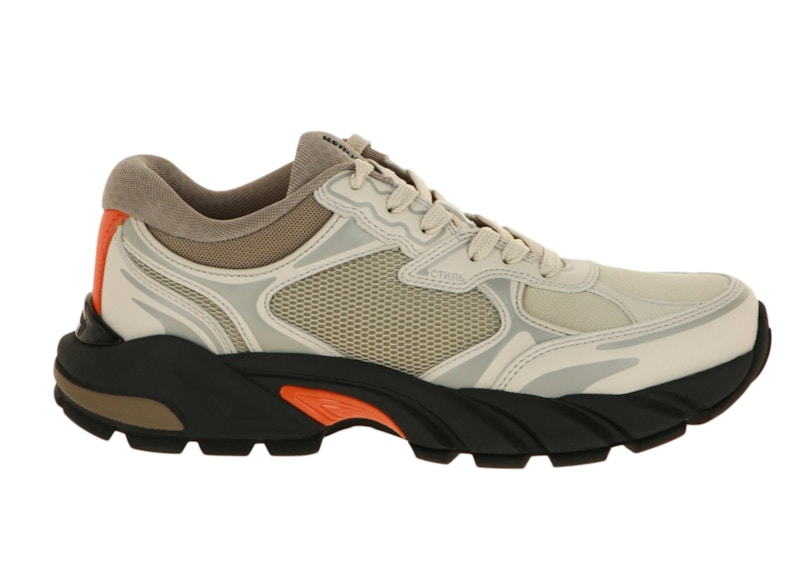 Pre-owned Heron Preston Men's Block Stepper Lowtop Sneakers In Beige/black/orange