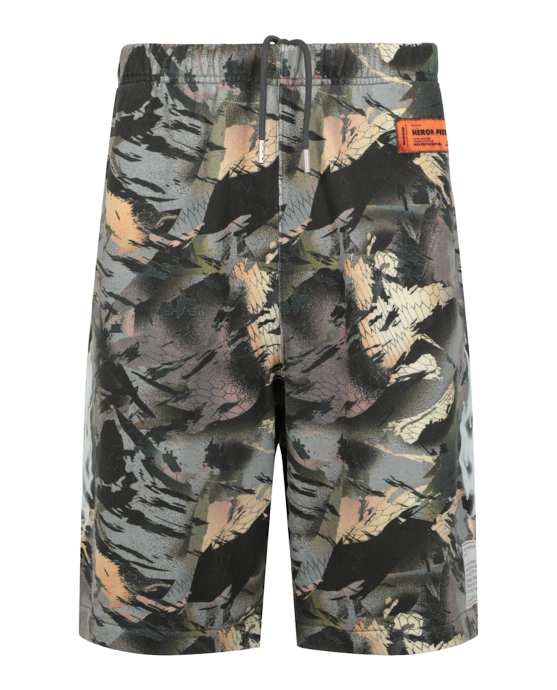 Pre-owned Heron Preston Men's Camo Flaming Sweatshorts In Green