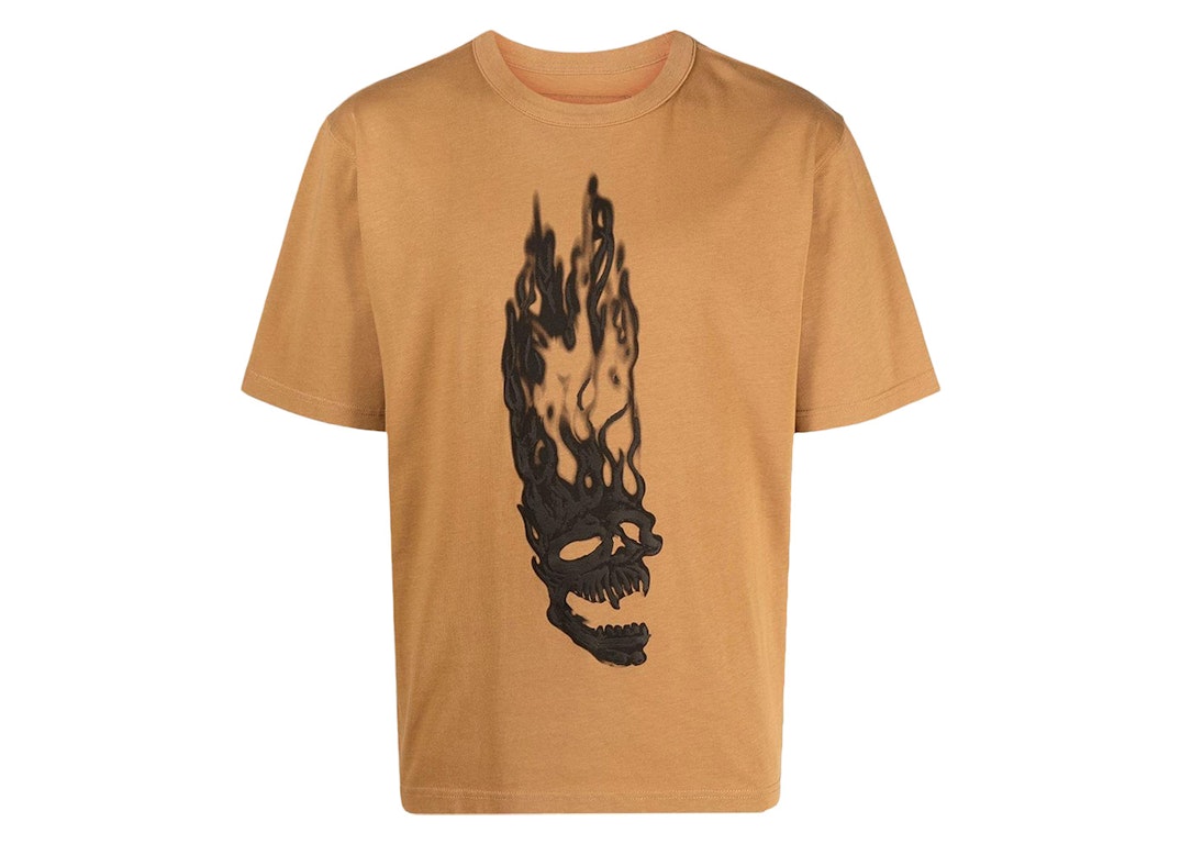 Pre-owned Heron Preston Flaming Skulls Tee T-shirt Tobacco Brown/black