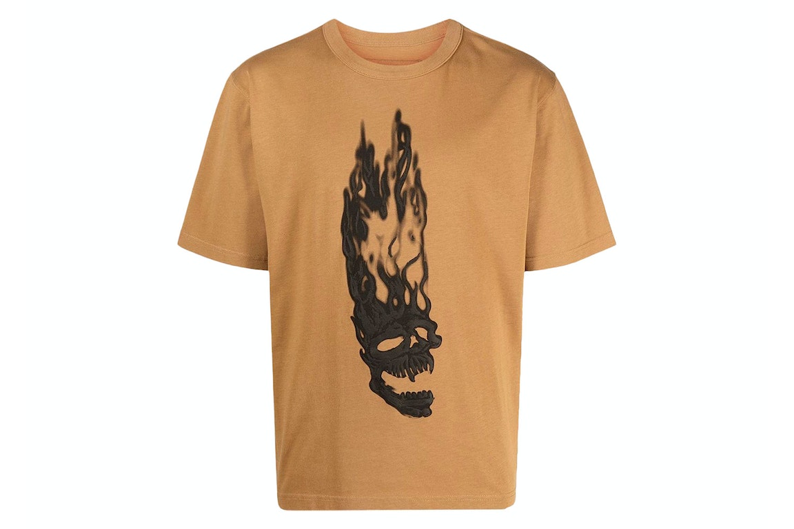 Pre-owned Heron Preston Flaming Skulls Tee T-shirt Tobacco Brown/black