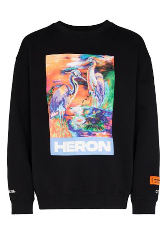 Pre-owned Heron Preston Heron Watercolor Print Crewneck Sweatshirt Black