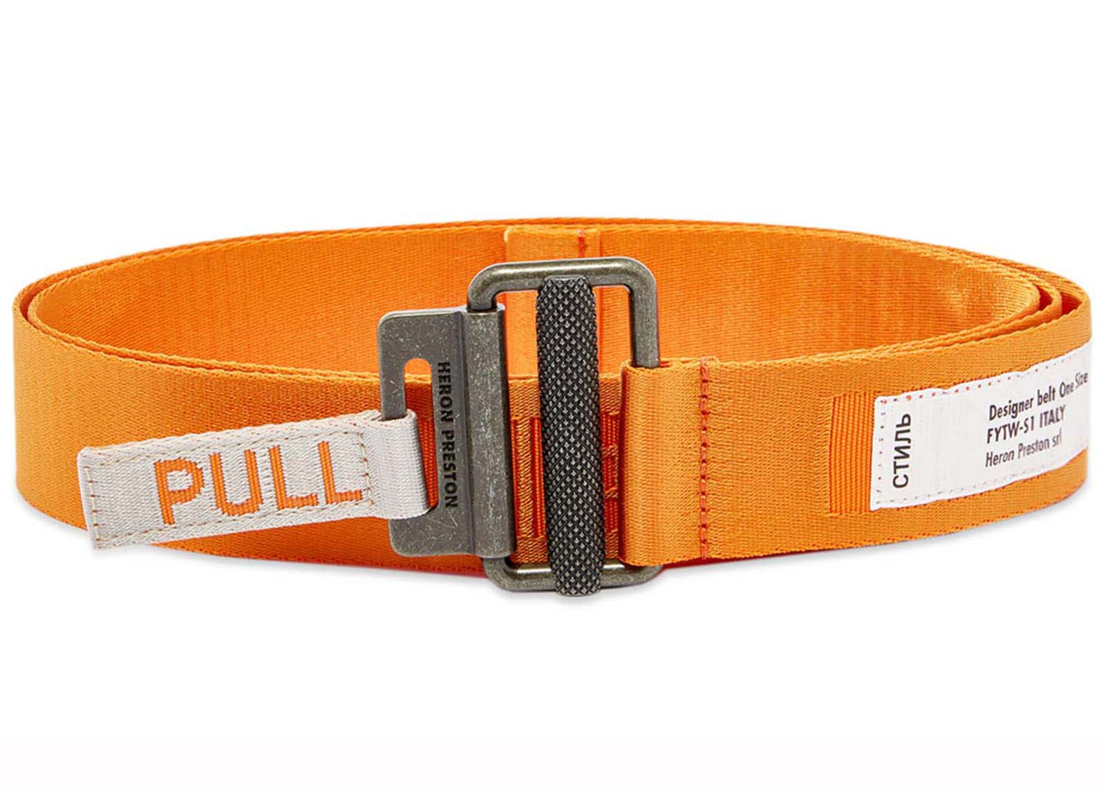 Heron Preston KK Tape Belt Orange/Medium Grey in Nylon with Silver 