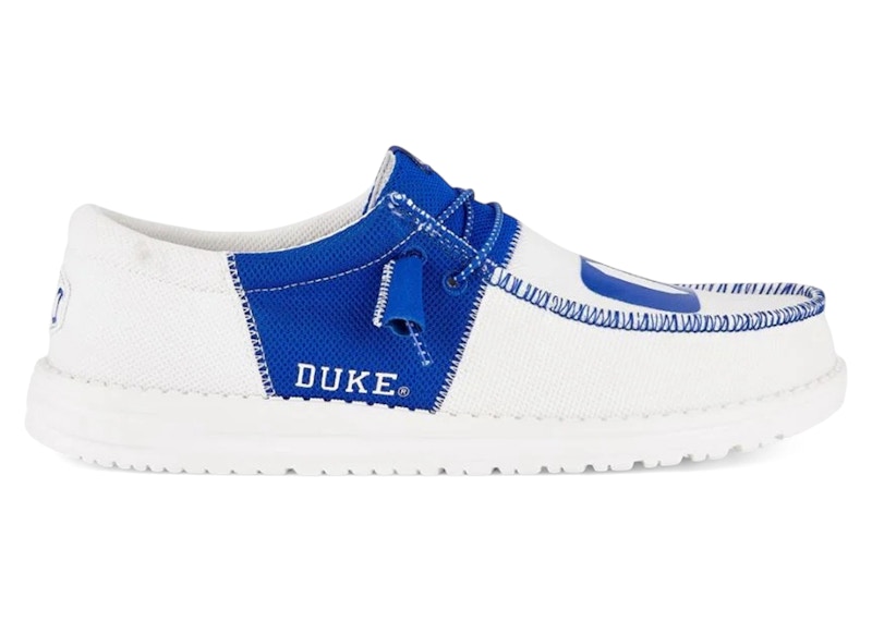 Pre-owned Hey Dude Men's Wally Tri Duke Devils Sneakers In White/blue In Multi