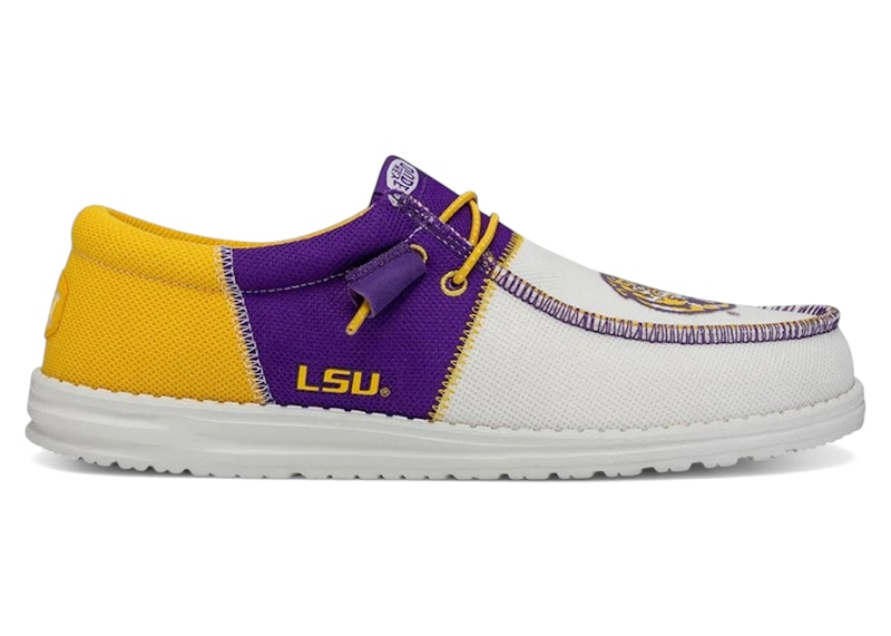 Pre-owned Hey Dude Men's Wally Tri Lsu Tigers Sneakers In Purple/gold In Multi