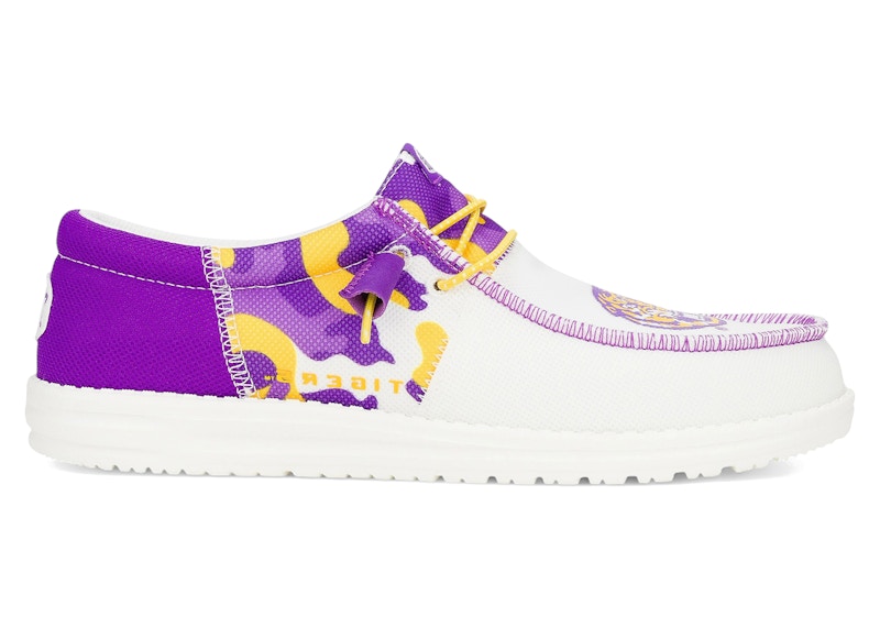Pre-owned Hey Dude Men's Wally Tri Lsu Tigers Sneakers In Purple/yellow In Multi