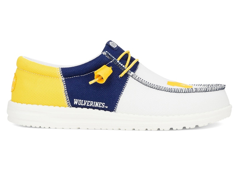 Pre-owned Hey Dude Men's Wally Tri Michigan Wolverines Sneakers In White/yellow In Multi