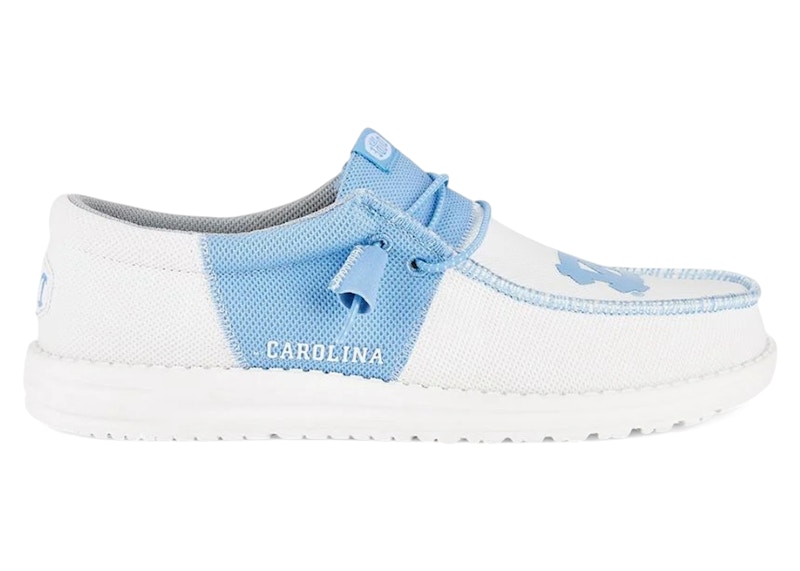 Pre-owned Hey Dude Men's Wally Tri Unc Tar Heels Sneakers In White/blue In Multi