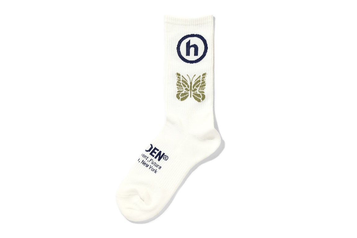 Pre-owned Hidden Ny X Needles Jacquard Socks White Blue Khaki