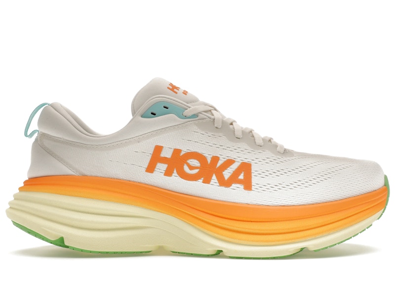 HOKA Men's Bondi 8 Running Shoes in Blanc De Blanc/Solar Flare - 1123202-BNCS