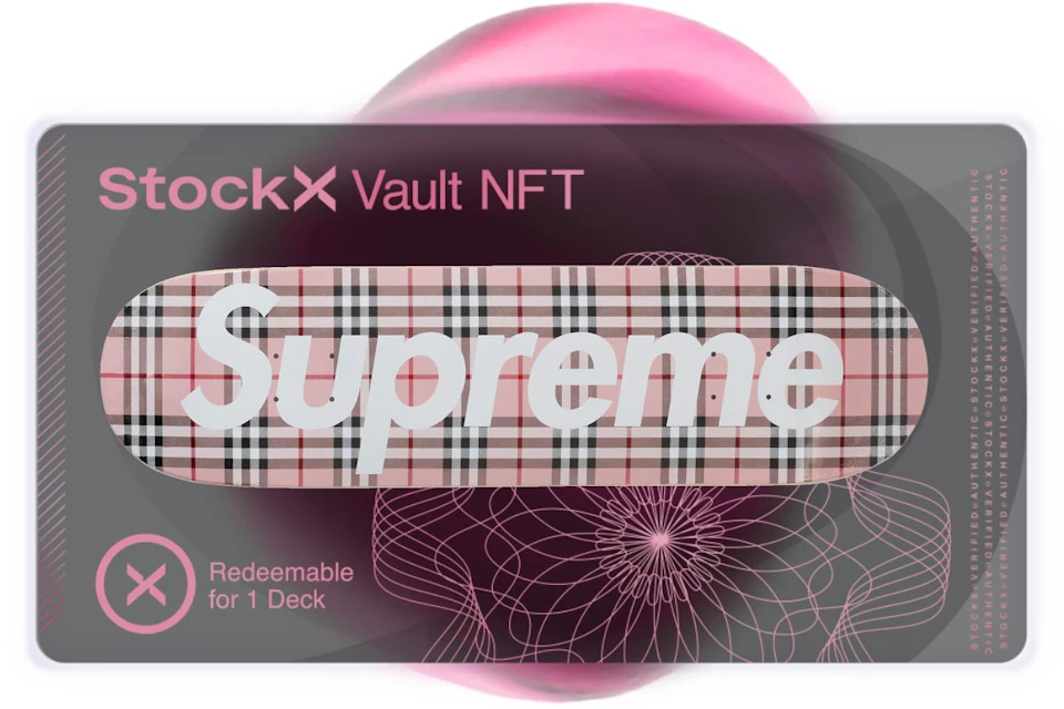 StockX Vault NFT Supreme Burberry Skateboard Deck Pink Vaulted Goods