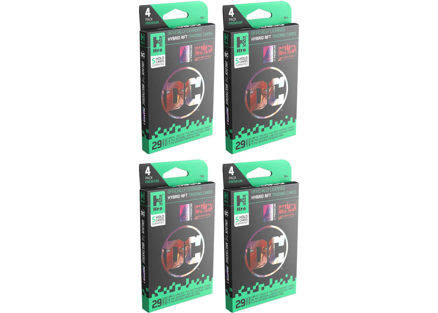 Hro Hybrid Trading Cards DC Unlock The Multiverse Chapter 1: The Batman 4- Pack Premium Booster Box 4x Lot - US Hro Hybrid Trading Cards DC Unlock The Multiverse Chapter 1: The Batman 4- Pack Premium Booster Box 4x Lot - US